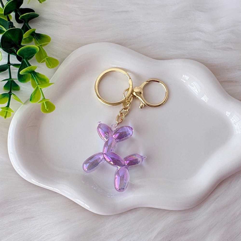 Iridescent Crystal Clear Balloon Dog Keychain/ Bag Charm